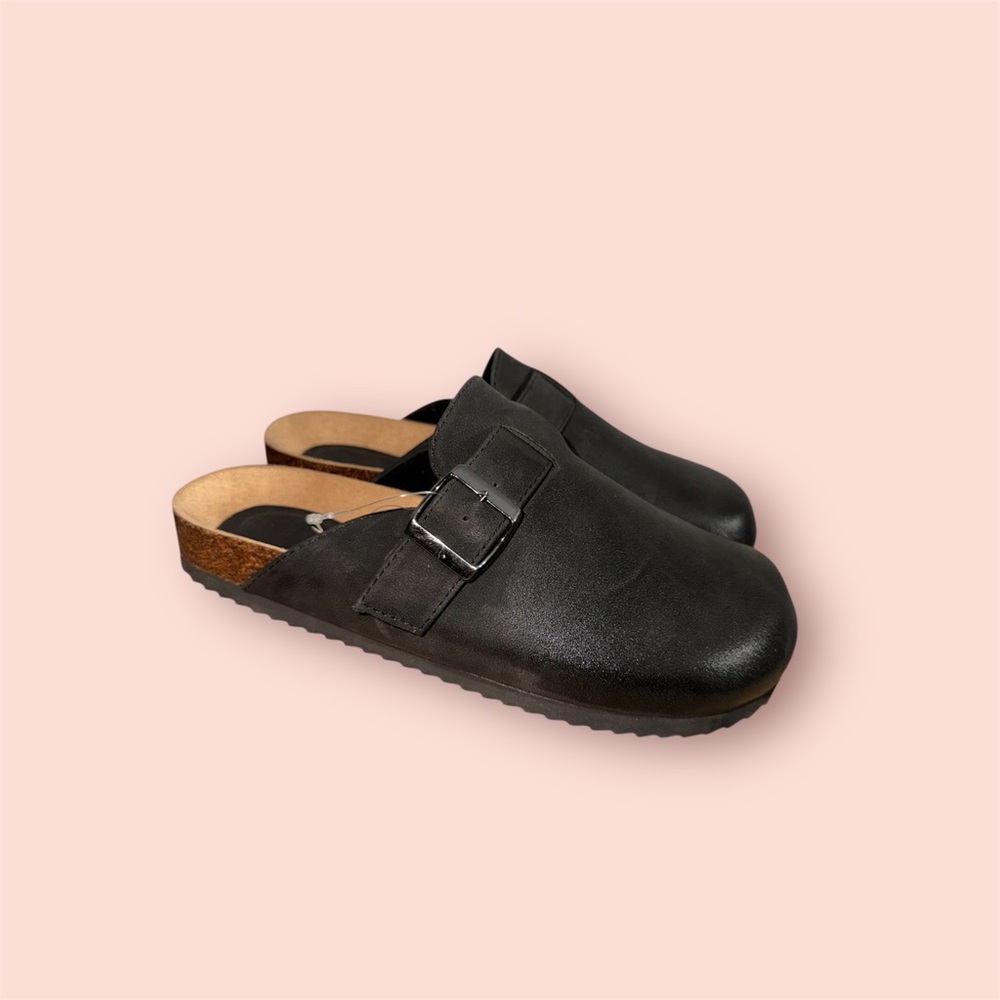 Black Slip-On Clogs with Buckle